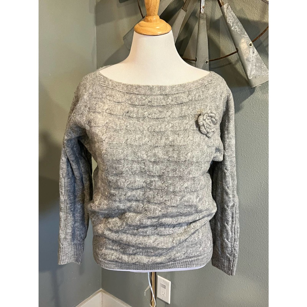 Gray Military Hippy Boat Neck Horizontal Cable Knit Sweater NWT 1x/2x